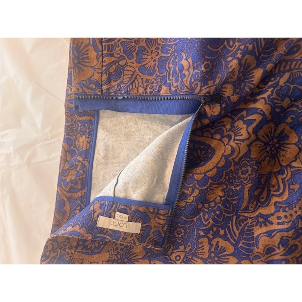 Ann Taylor LOFT Blue Bronze Paisley Floral Pencil Skirt Size 10 Office Career - Picture 8 of 9